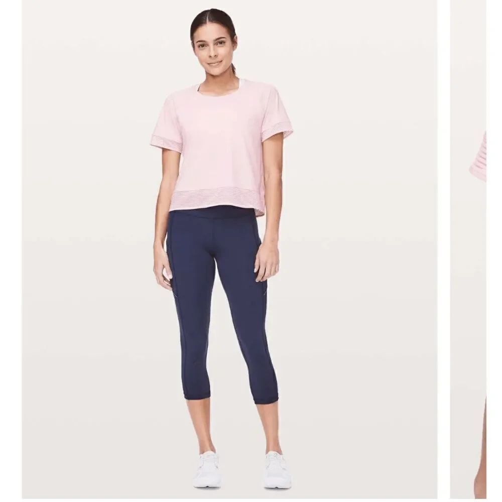 Lululemon Stripe In Stride Short Sleeve Tee - Petals Pink - Picture 7 of 9